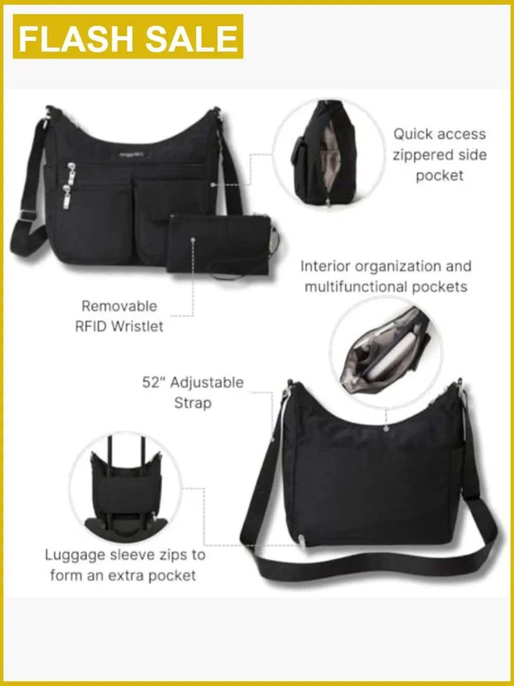Large Hobo Crossbody Bag Lightweight Nylon RFID Wristlet Travel